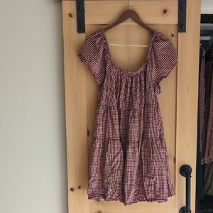 Old Navy Burgundy Gingham Mini Dress